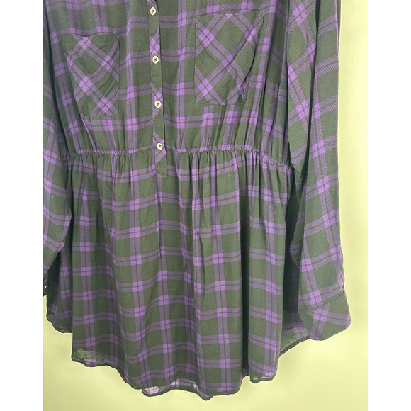 Torrid Emma Plaid Challis Babydoll Tunic Top Purple Black Pocket Plus Size 4 4X - Picture 5 of 12